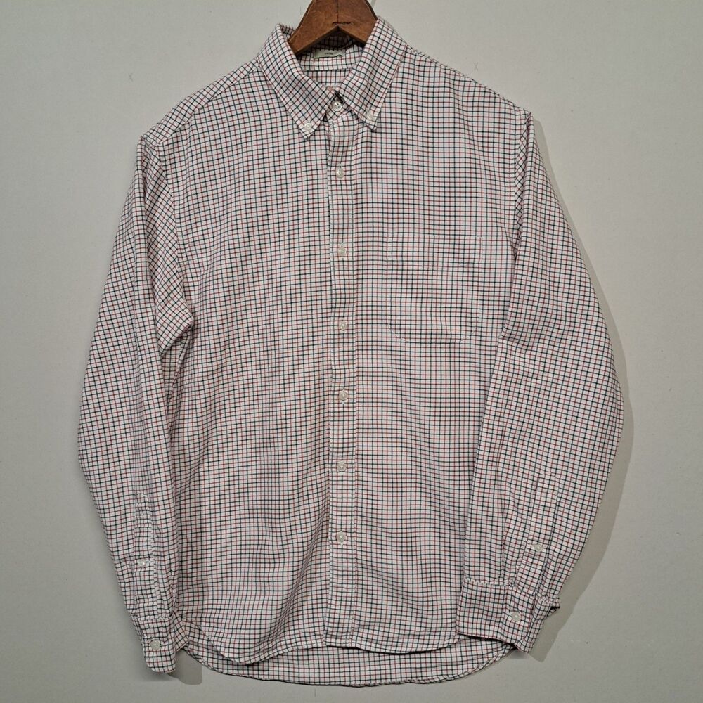 J. Crew Men's Medium Slim Fit Woven Oxford Shirt Red Black Tattersall Plaid